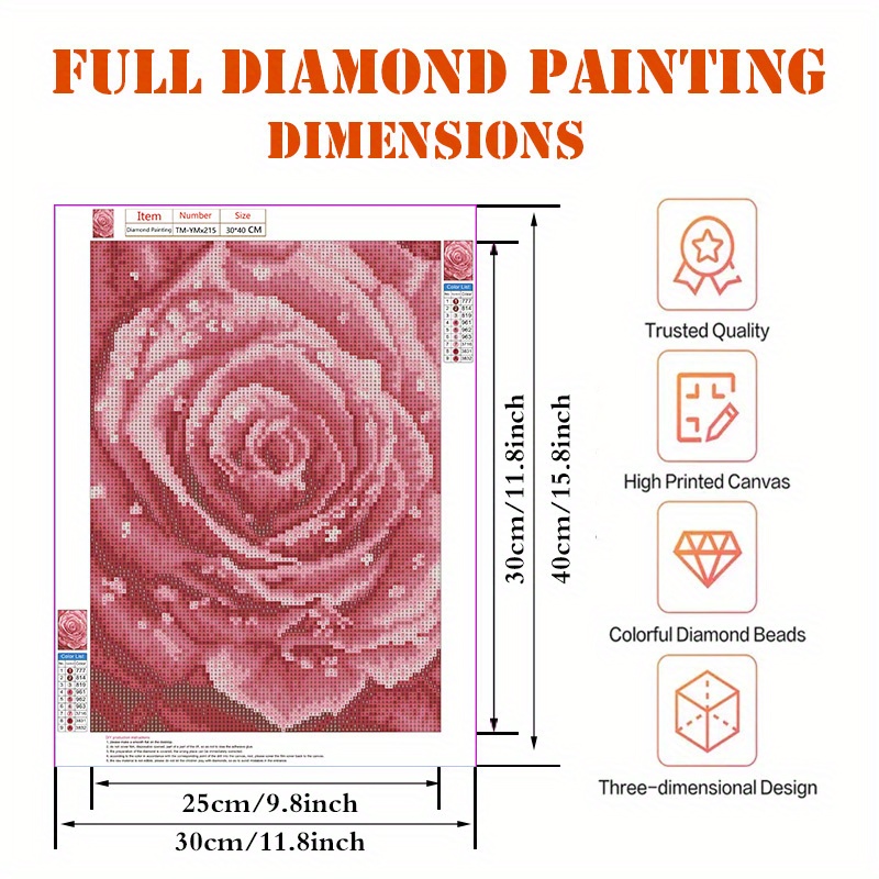 1 piece pack diamond painting colorful rose set for adult and beginner 5D  full Rhinestone art set with round Rhinestone DIY gemstone art painting set  home wall decoration gift(40cm*30cm)