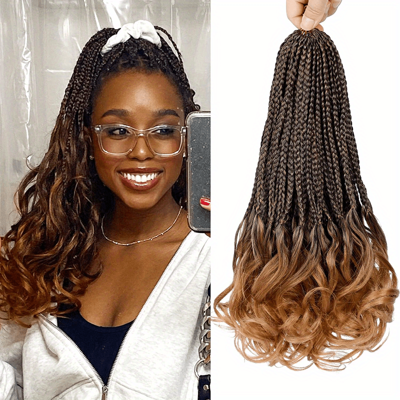 14 Inch Short French Curl Braids Ombre Brown to Blonde Goddess Box