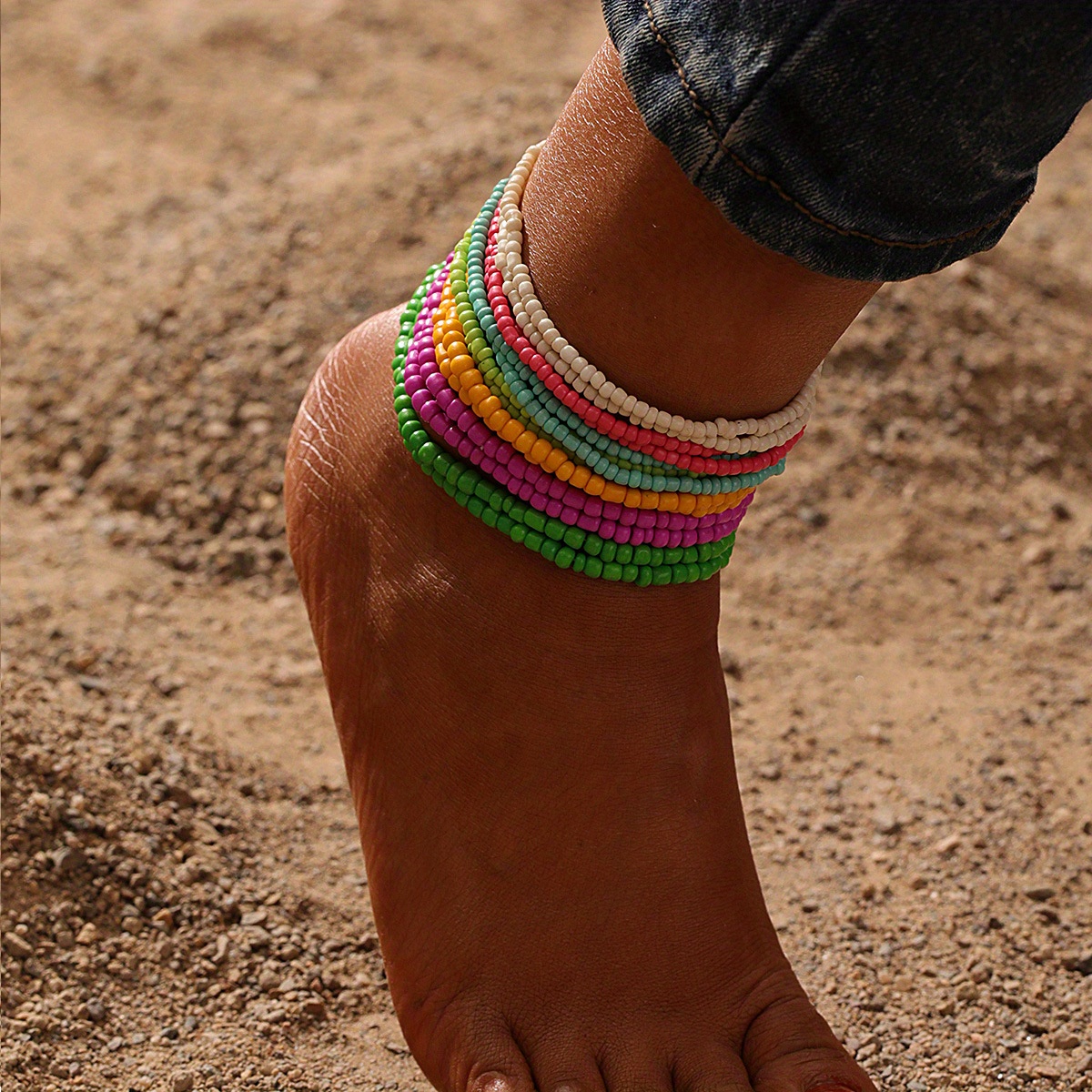 Y2k Style Mini Beads Beaded Anklet Colorful Stackable Ankle Temu New Zealand