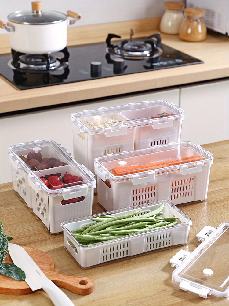 Refrigerator Storage Box, Food Vegetable Fruit Storage Box, Fridge Organizer,  Drain Basket, Meat Onion Ginger Clear Crisper, Kitchen Supplies - Temu