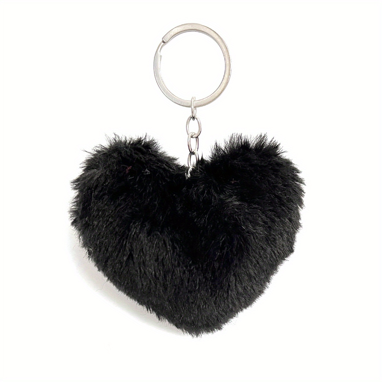 New Plush Heart Pom Pom Keychain - Black