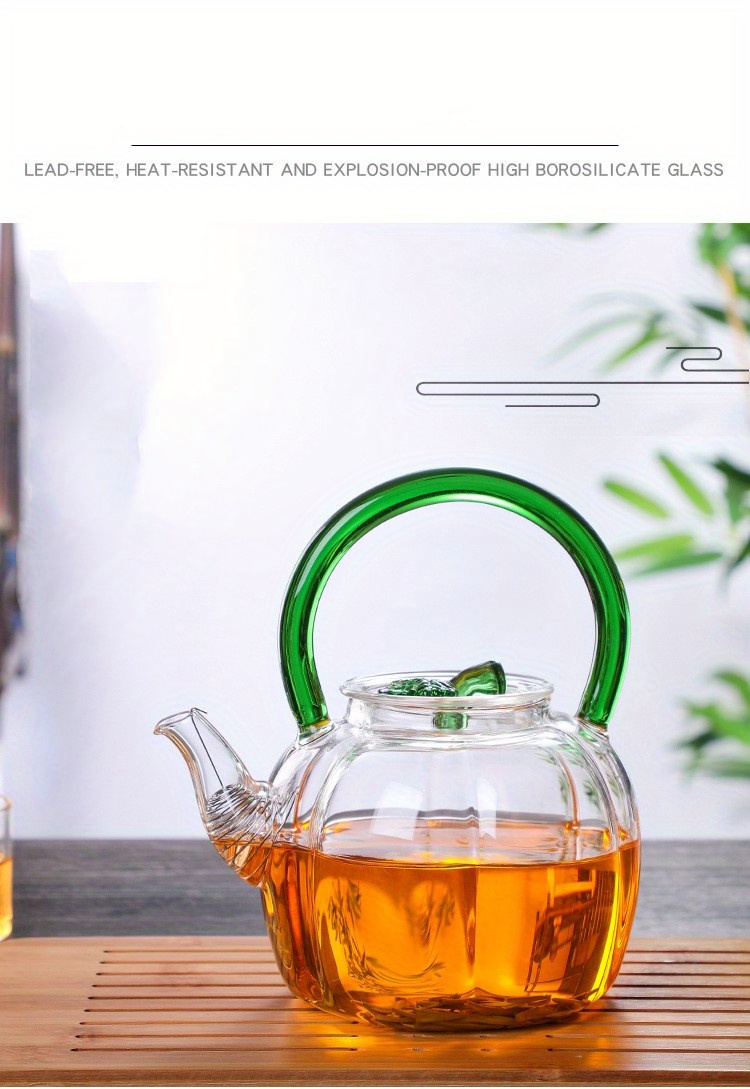 Glass Teapot With Tea Infuser, Pumpkin Shaped Pot, Heat Resistant