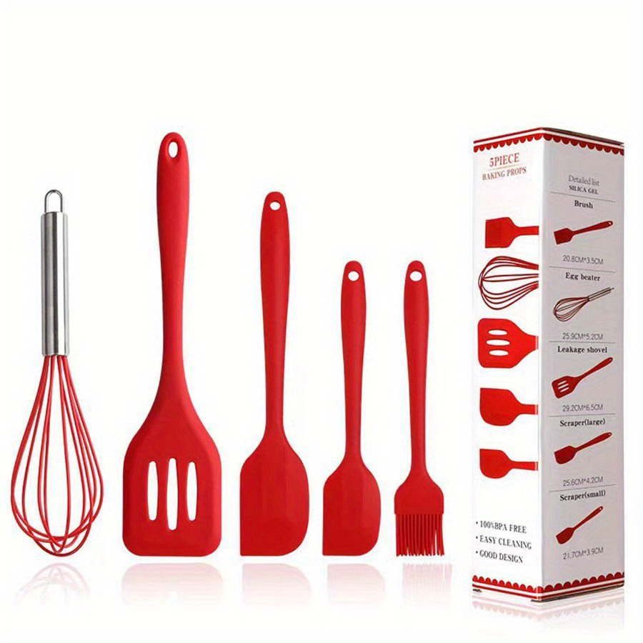 5Pcs Mini Silicone Cooking Utensils Set Non Stick Silicone Scrapers Spoon  Cream Spatula Heat Resistant Kitchen Utensil For Kid