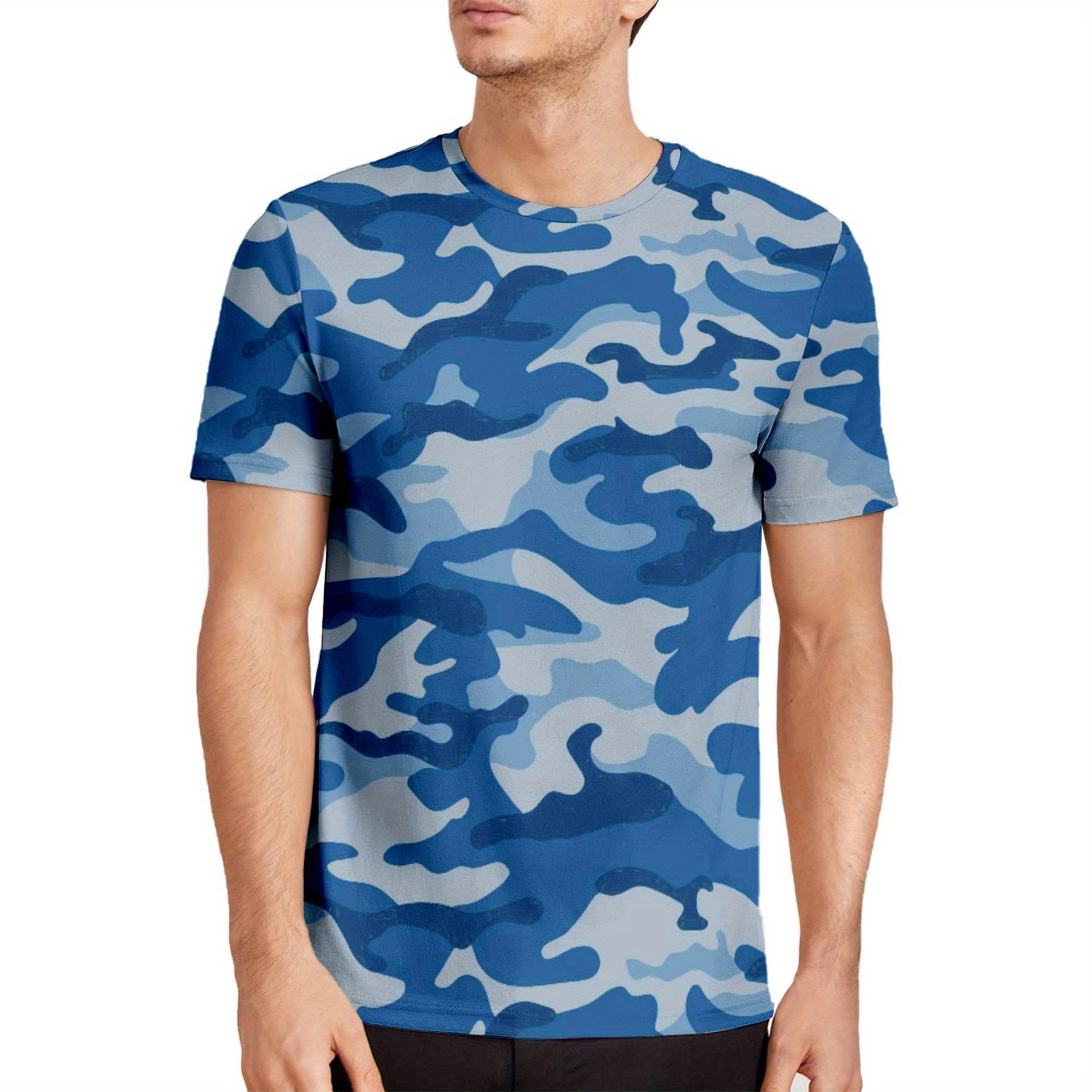 Men's Camouflage Print Tee Shirt - Casual Short Sleeve T-shirt For