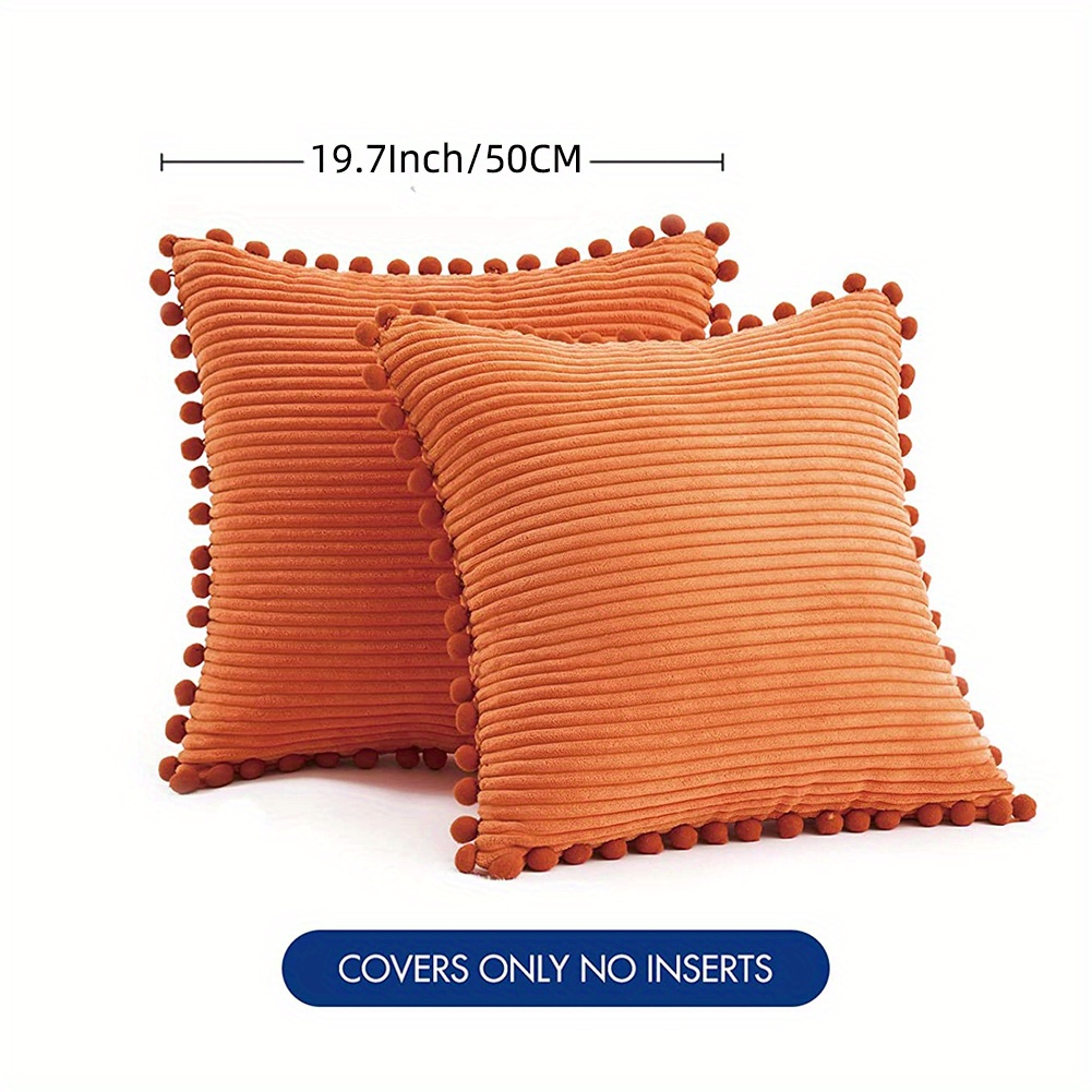 Orange Pom Pom Boho Throw Pillow Case Honeycomb Pompom 18X18
