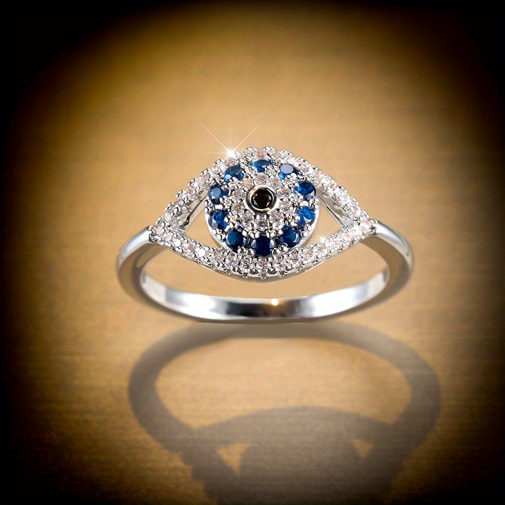 TEMU Adorable Women's Blue Gemstone Ring Featuring A Charm, Perfect For Weddings, Punk Style, With Zirconia And An Evil For Engagement.