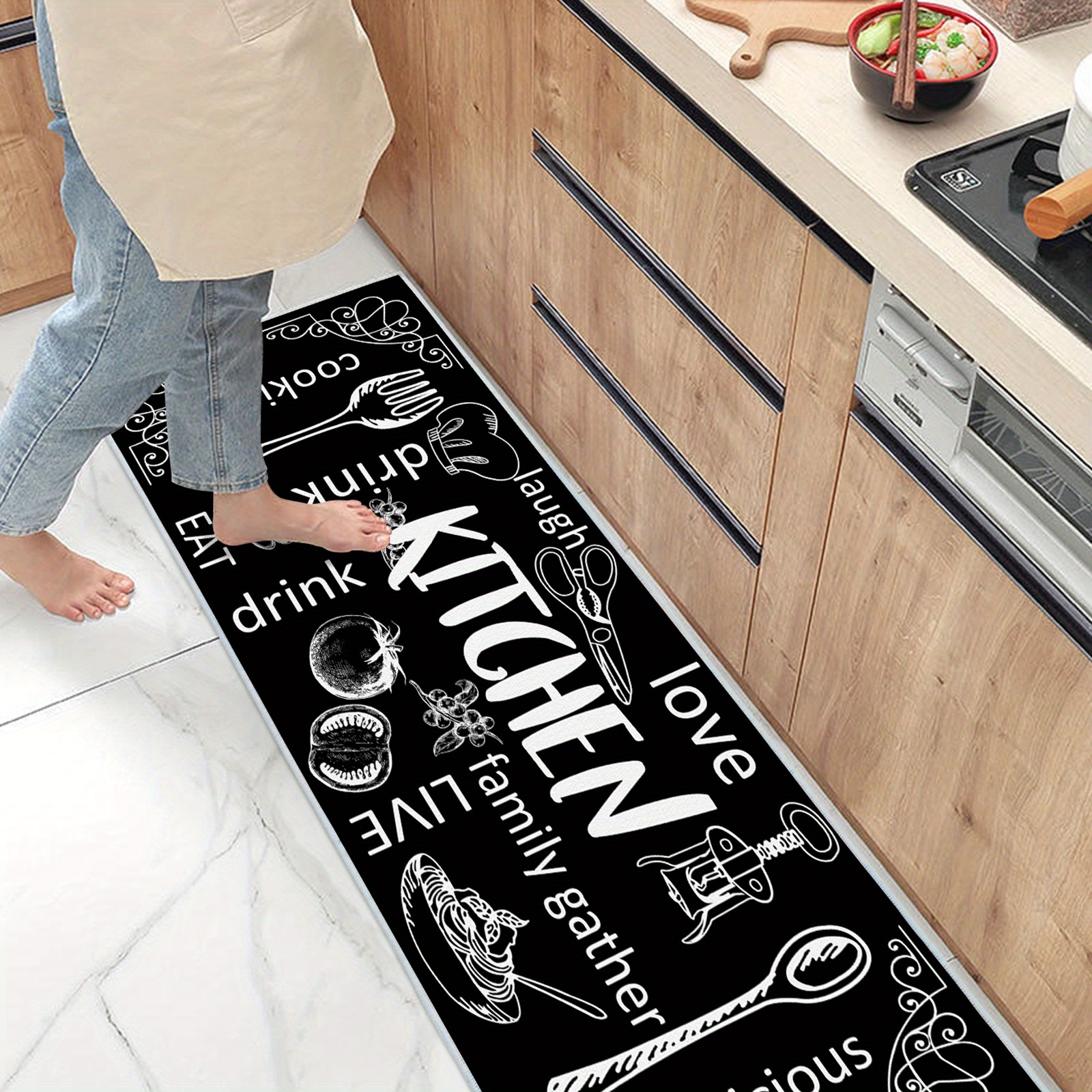 Kitchen Utensils Rugs Black Kitchen Mats for Floor 2 Piece, Anti Fatigue  Floor Mat for Kitchen, Kitchen Floor Mats for in Front of Sink and Kitchen