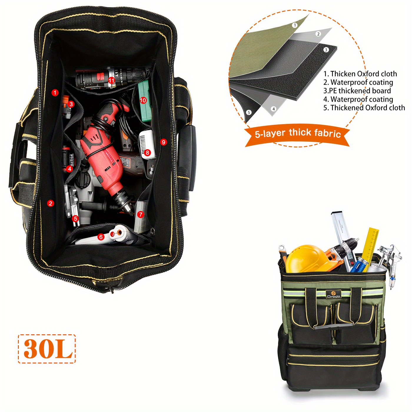 Double Shoulder Tool Kit, Adjustable Shoulder Strap Waterproof Tool Kit