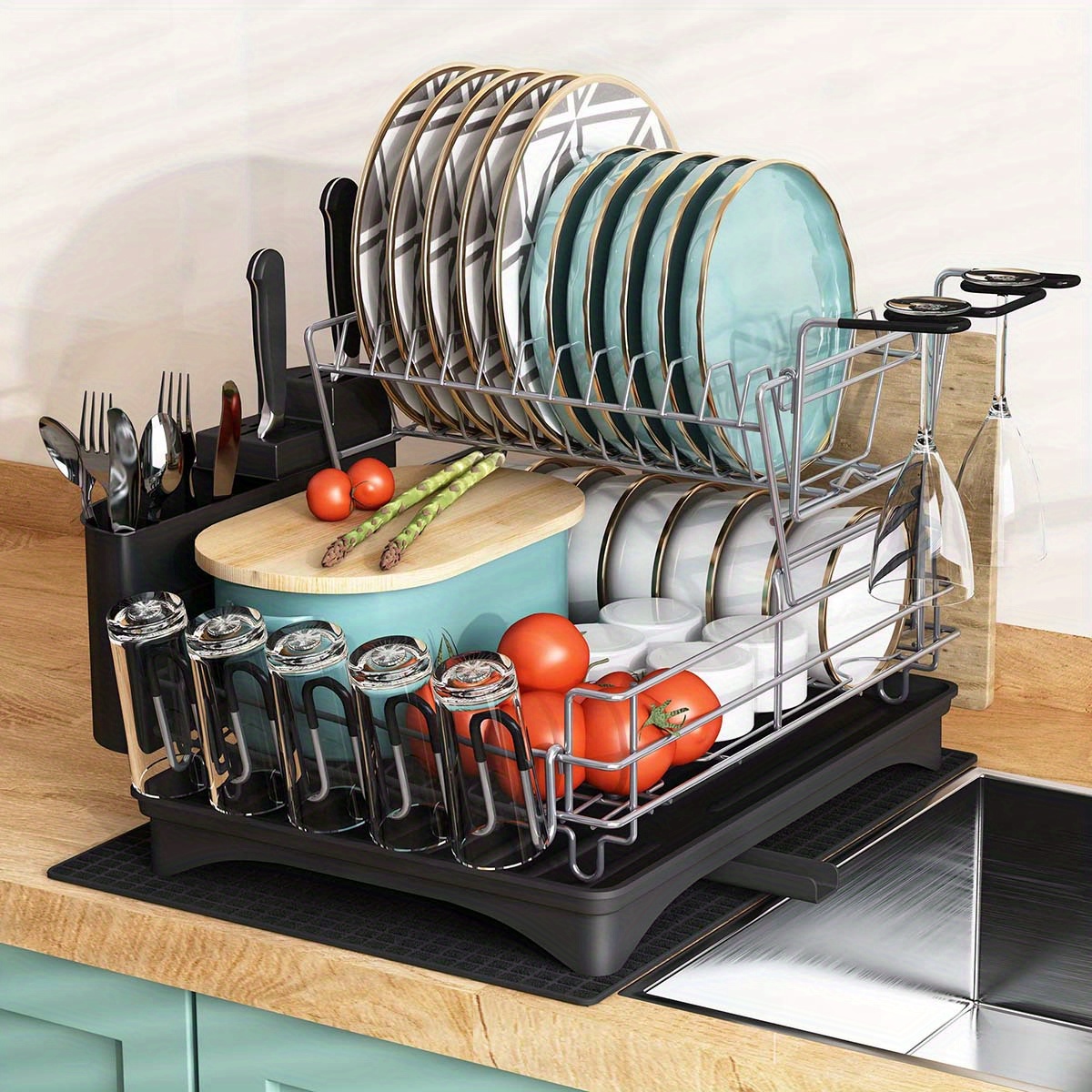 Large Dish Drying Rack With Drainboard Set Extendable Dish - Temu