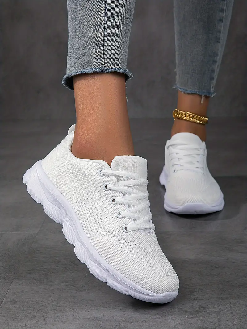 womens spring and summer fashion white casual shoes fly woven non slip comfortable light breathable solid color sneakers details 3