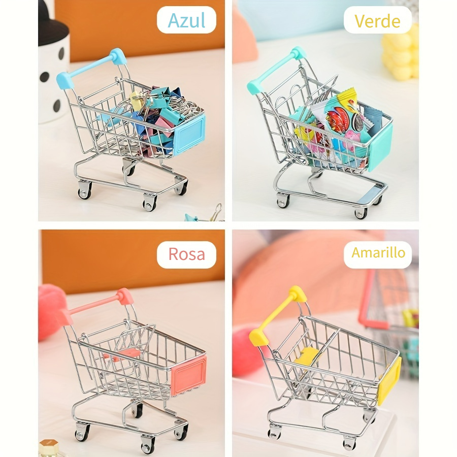  Mini carrito de compras, carrito de supermercado, mini carrito  de compras, mini juguete de almacenamiento de supermercado, adornos  decorativos para juguetes de almacenamiento (azul) : Productos de Oficina