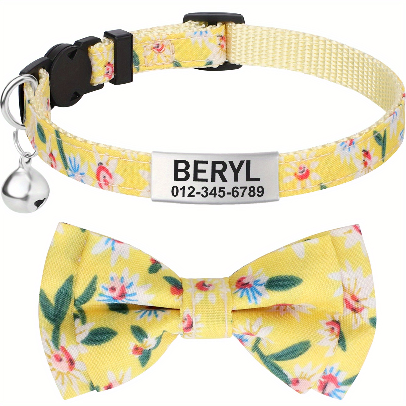 Personalized Dog Cat Collar with Cute Bow Tie & Bell ID Tag Engraved  Adjustable