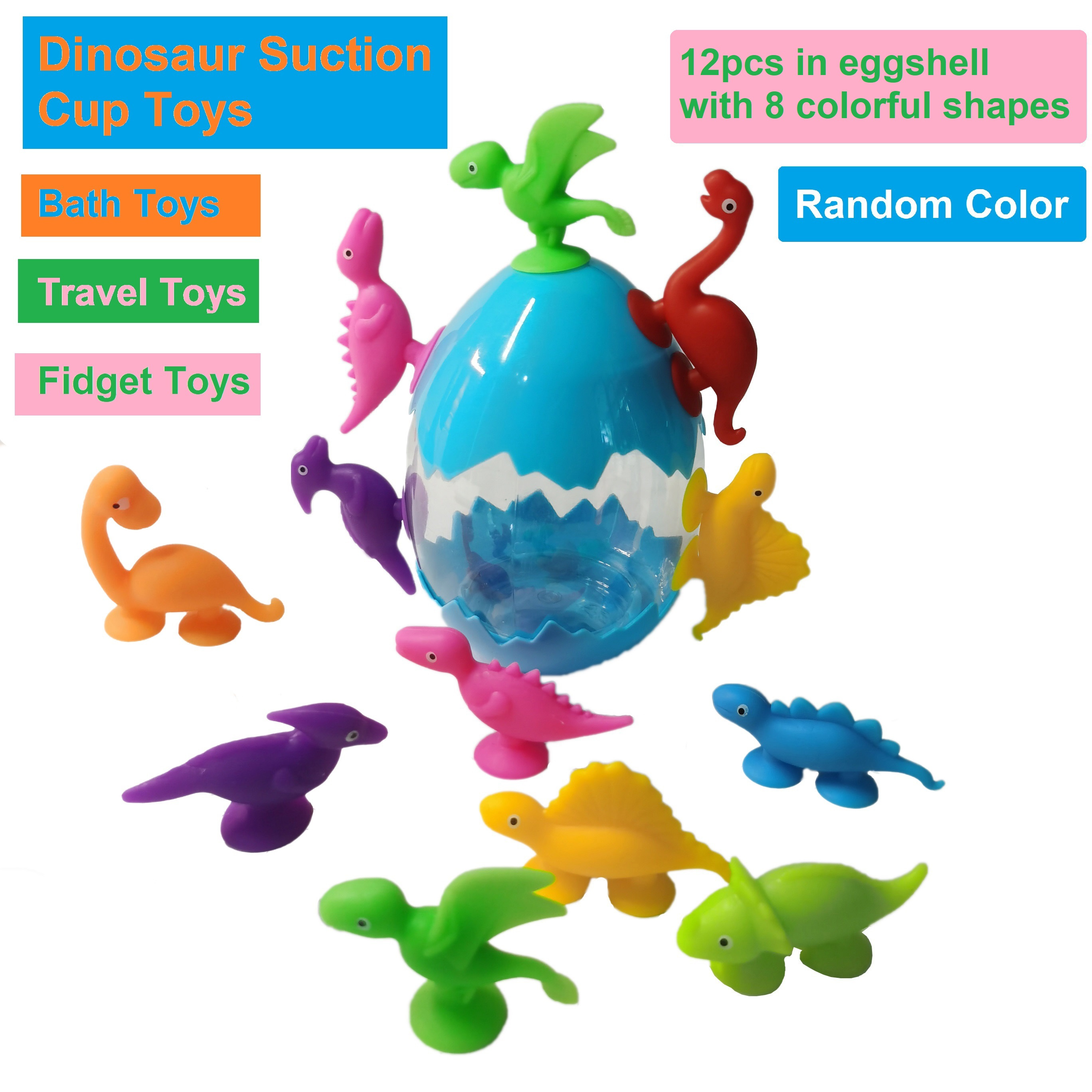 Dropship Suction Toys For Baby; Bath Toys For Kids Ages 4-8; 40pcs Toddler  Stress Release Sensory Toys; Silicone Suction Cup Animal With Dinosaur  Eggshell Storage; Educational Gift For Boys Girls Age 3+