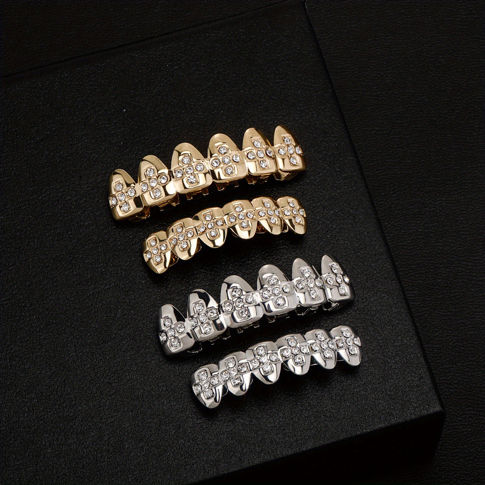Golden Grills Teeth Grillz For Men And Women, Iced Out Cross Teeth
