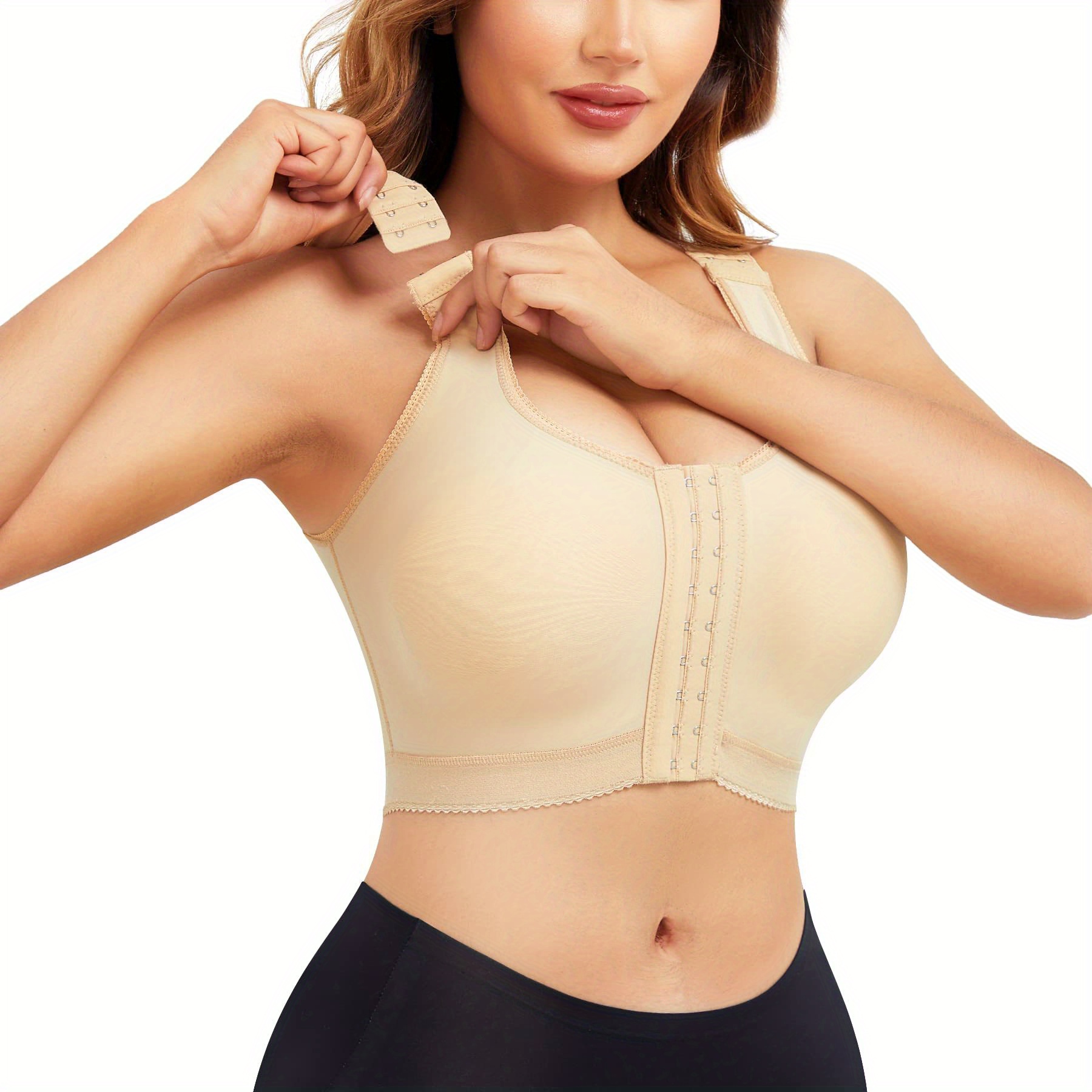 Women Front Buckle Underwear Plus Size Wire Free Soft Thin Brasieres Push  Up Bra Female Lace Adjustable Shoulder Strap Bras