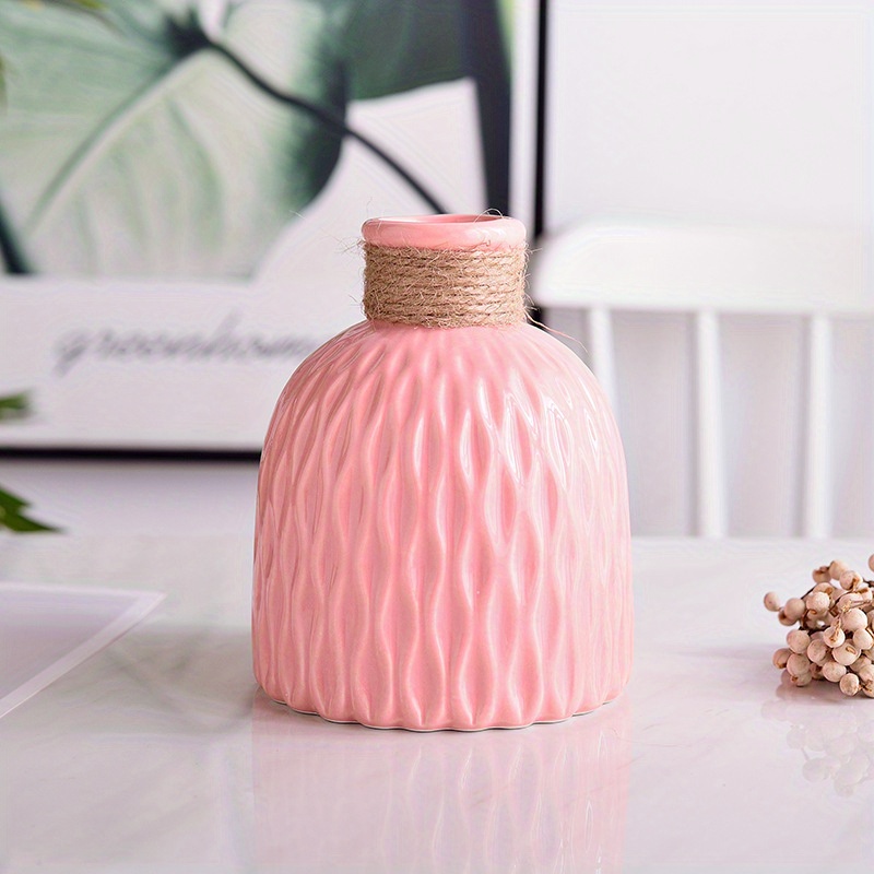 1pc European Style Plastic Flower Vase with Textured Rope Bottle Mouth -  Perfect for Home Decor and Tabletop Arrangements