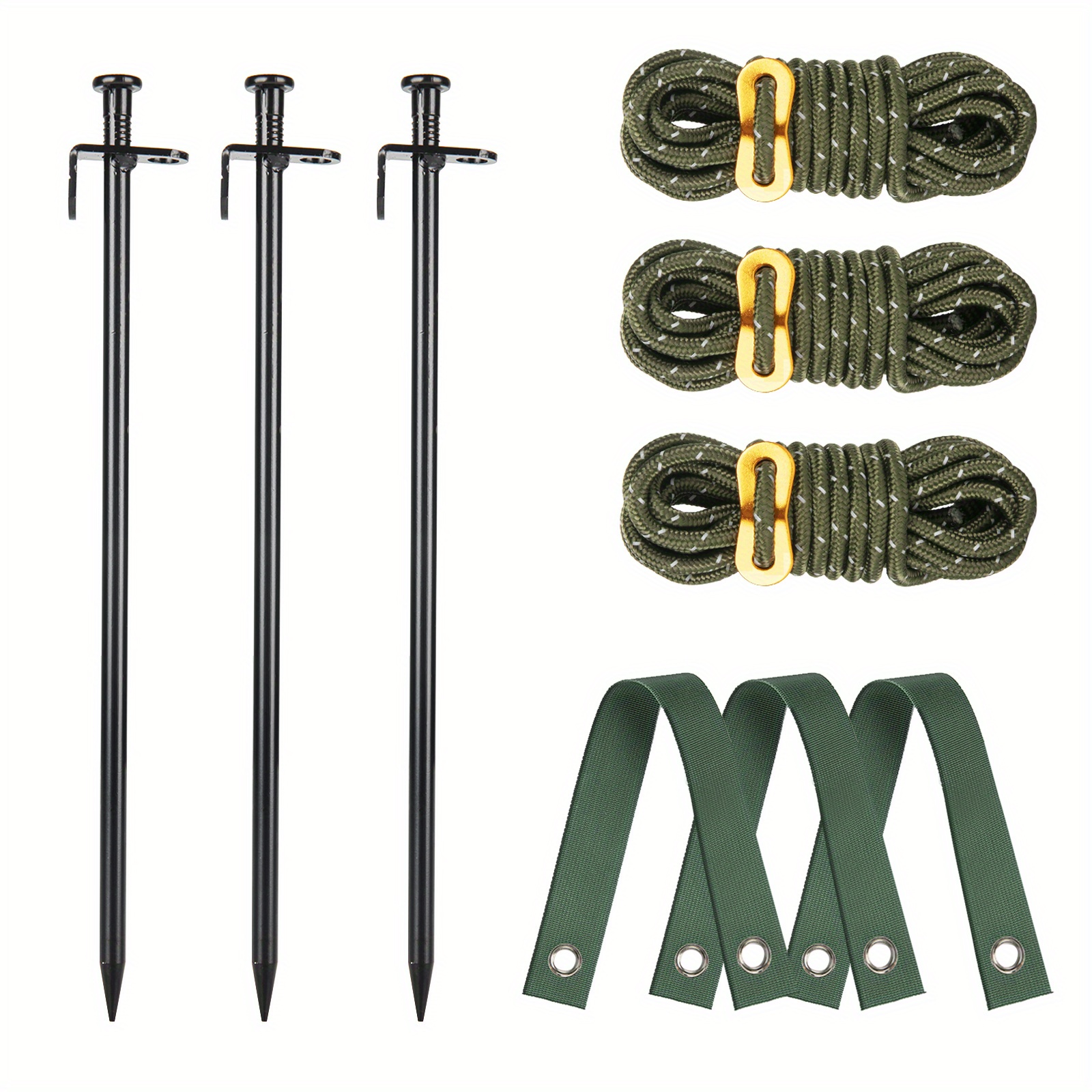 Image of Heavy Duty Steel Tree Stake Kits,11.8 Inch 30cm Steel Tree Stakes And Supports For Young Tree Anti , Tree Anchor Straightening Kit With 3pcs Steel Stakes, 13.12 Feet/4m Rope And Tree Straps