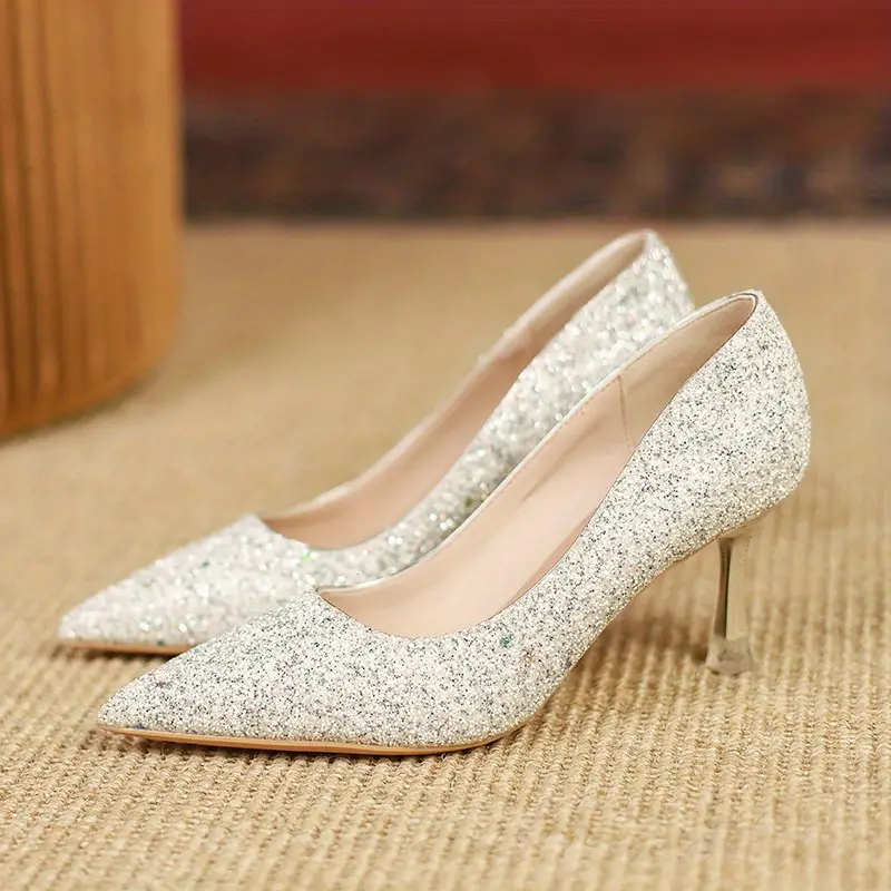 womens glitter sequins decor stiletto heels elegant pointed toe wedding shoes womens fashion outdoor pumps details 2