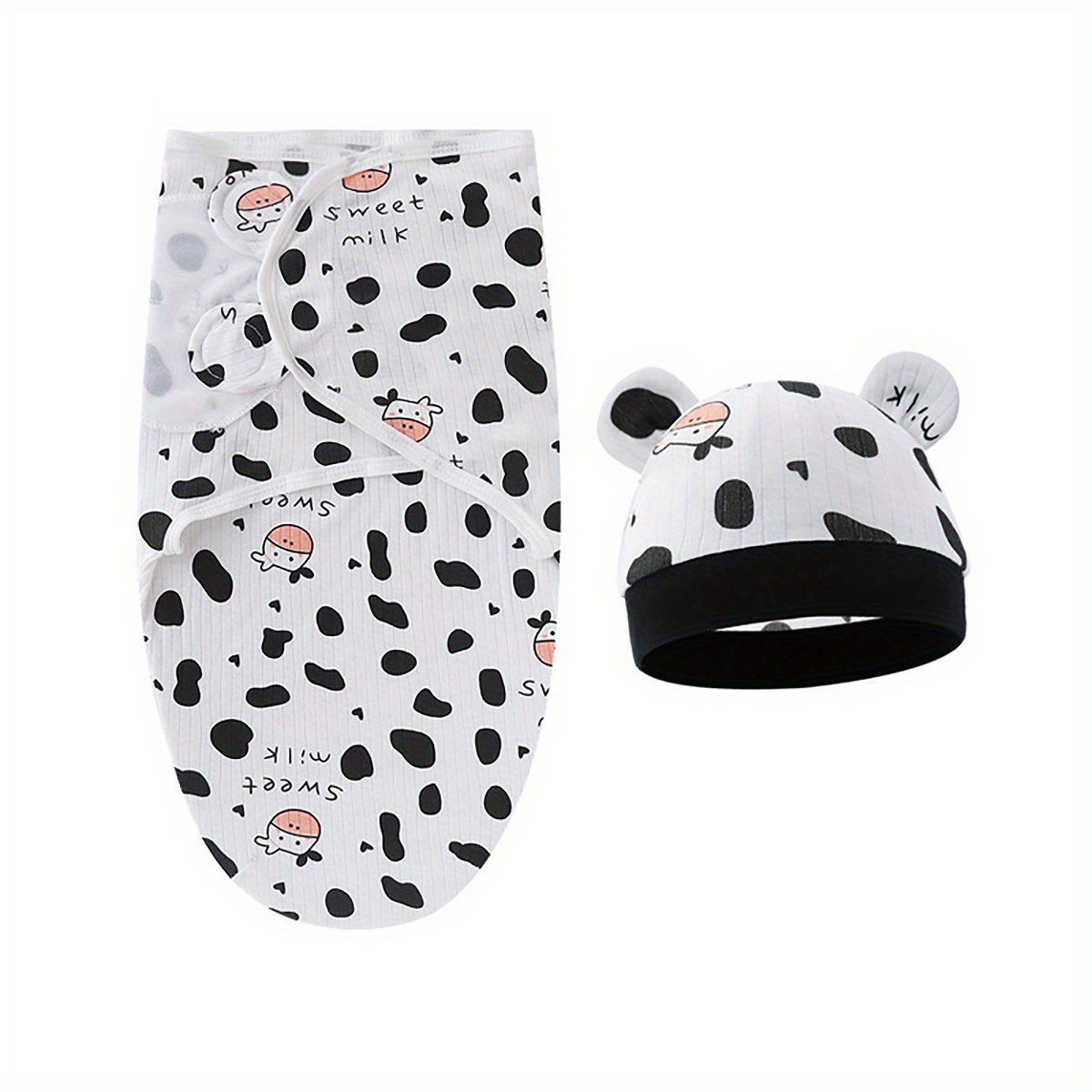 Newborn Swaddle and Hat Set, 100% Cotton Knitted Baby Blankets