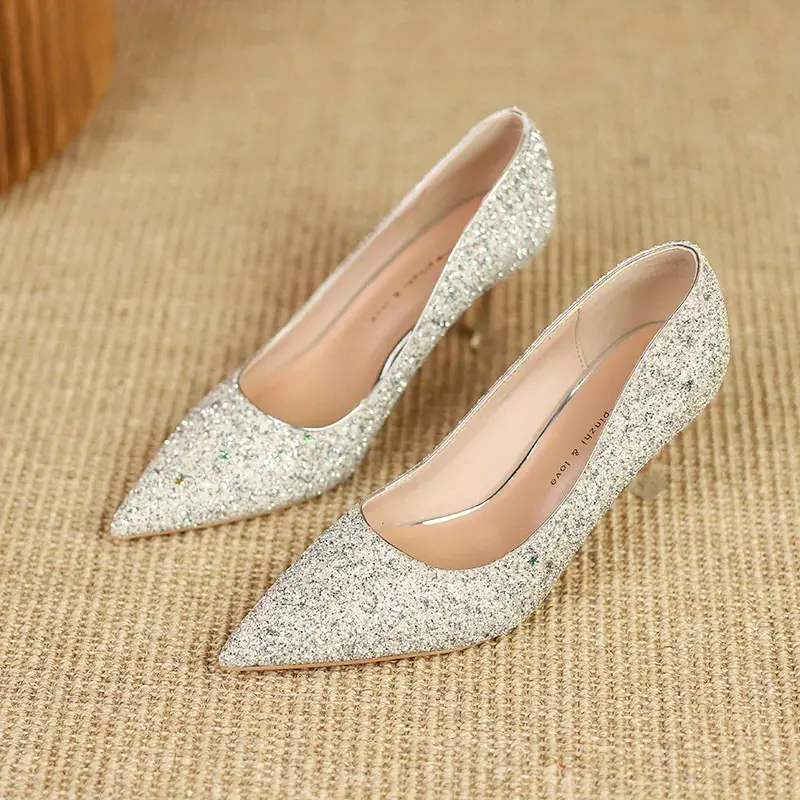 womens glitter sequins decor stiletto heels elegant pointed toe wedding shoes womens fashion outdoor pumps details 0