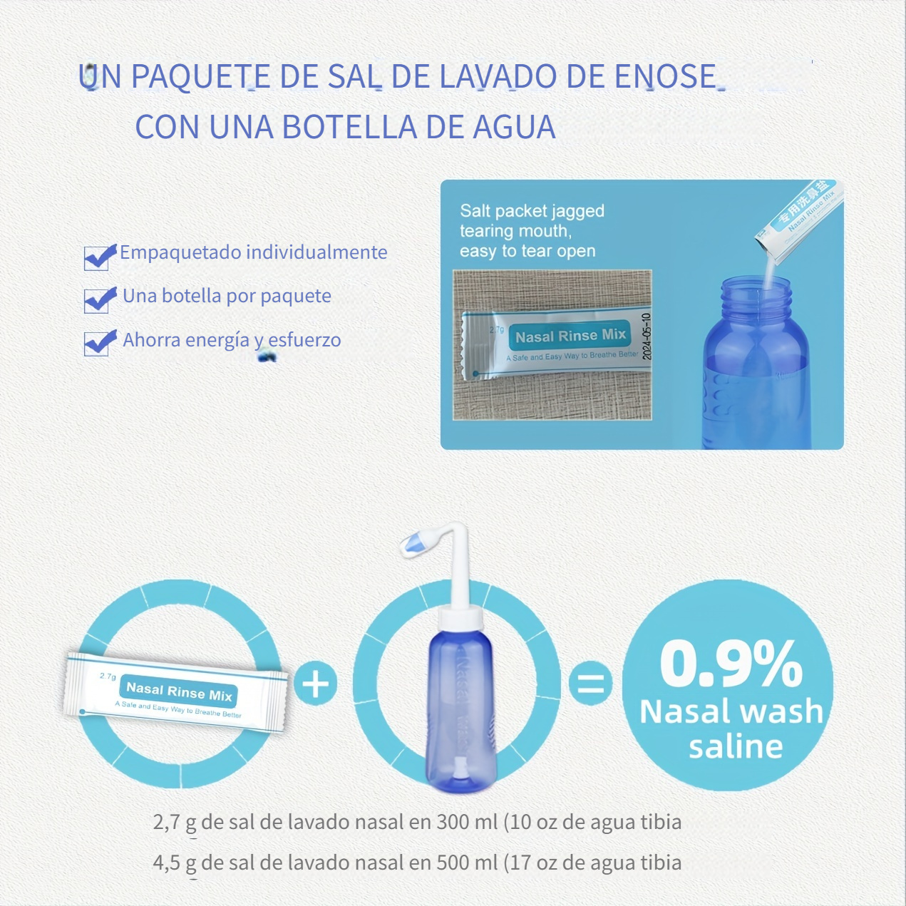 TOPOST Irrigador Nasal 500ml, Lavado Nasal Botella, Limpieza de Nariz para  Bebes, Niños y Adultos : : Bebé