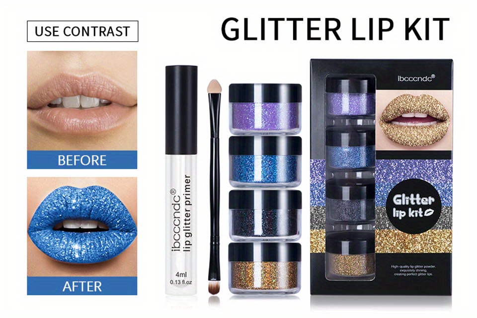 Glam Look 4 color Glitter Lip Gloss Set Waterproof Long - Temu