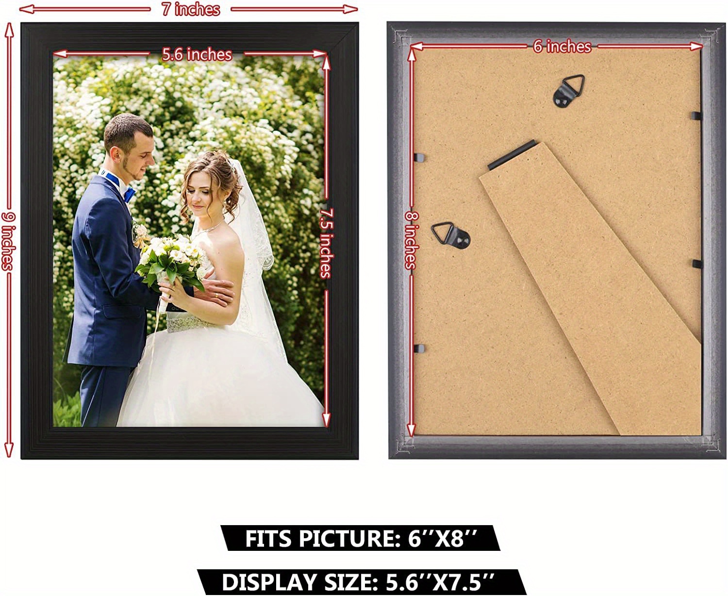 6 Pack 6x8 Picture Frame, Black Photo Frame 8 by 6 for Wall or Tabletop  Display