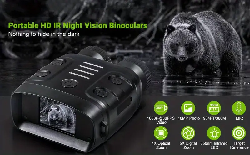 night vision goggles with 5x digital zoom camera nv binoculars telescope with long infrared viewing distance at night for hunting and camping built in rechargeable battery details 0