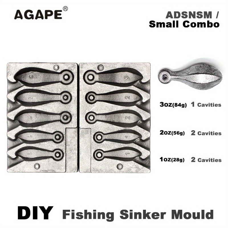 Fishing Snapper Sinker Mould ADSNSM/Small Combo Snapper Sinker 0.99oz  1.98oz 2.96oz 5 Cavities Fishing Accessories