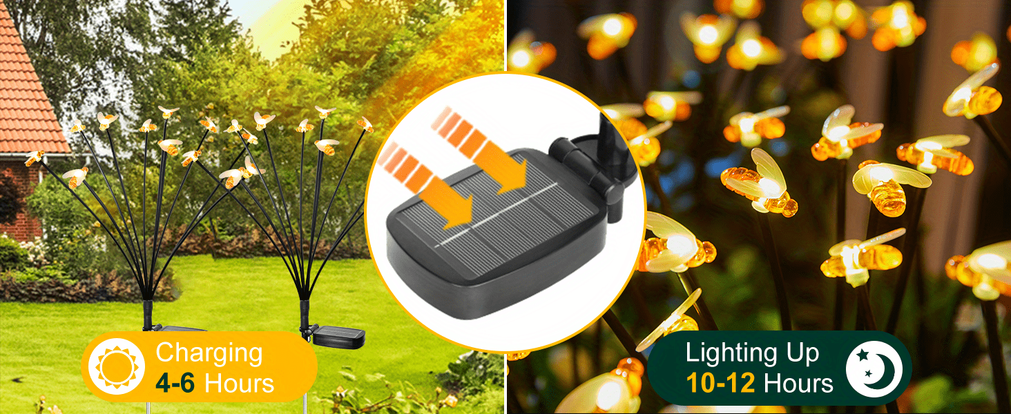 1pc solar garden lights solar bee firefly lights with 2 lighting mode sway by wind waterproof solar decorative lights solar outdoor lights for yard patio walkway decoration warm white color details 2