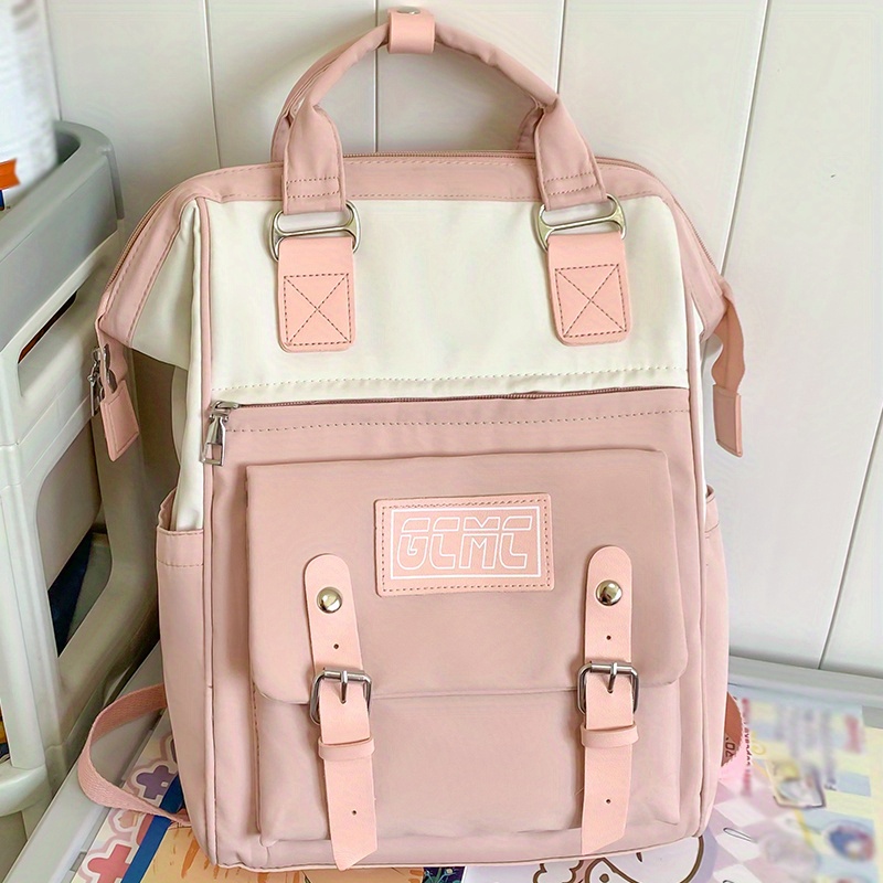 Contrast Tote Backpack Preppy Style School Bag For Travel Work