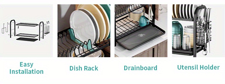 Zyerch Dish Rack 2 Level Countertop Drying Rack with Drain Tray, Kitchen  Dish Strainers with Utensil Holder,Overhang Cutting Boards Large Capacity  and
