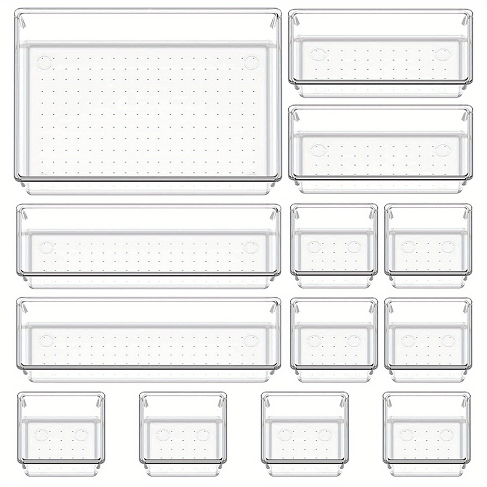 13 Pcs Utensil Desk Drawer Organizers Clear Plastic Storage Bins Tray Dividers