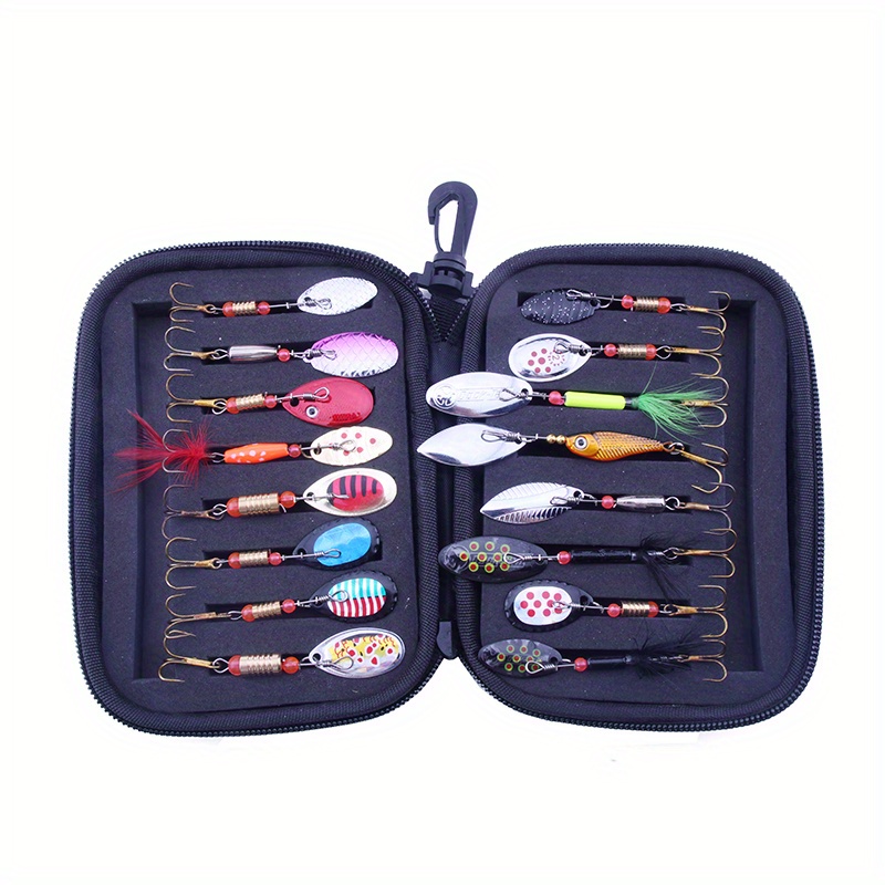 TOPFORT Fishing Lures, Fishing Spoon,Trout Lures, Bass Lures, Spinning  Lures,Hard Metal Spinner Baits kit with Carry Bag…
