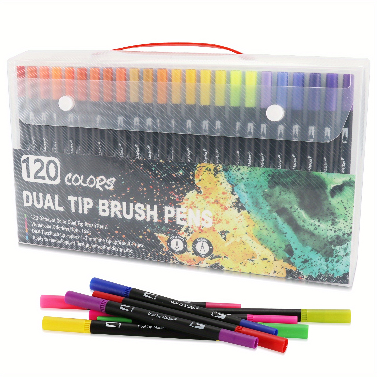 Dual Tip Brush Pen,120 Colored Dual Tip Markers Calligraphy Pens