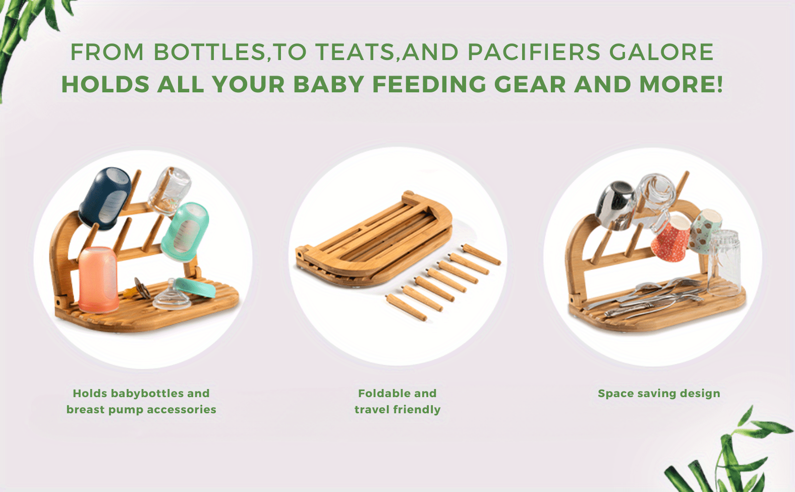 TEYGA Baby Bottle Drying Rack Indestructible Bamboo Baby Bottle