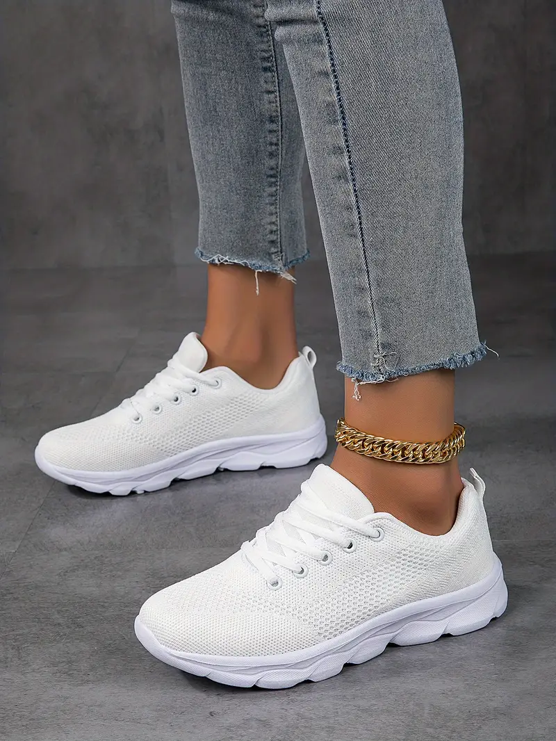 womens spring and summer fashion white casual shoes fly woven non slip comfortable light breathable solid color sneakers details 4