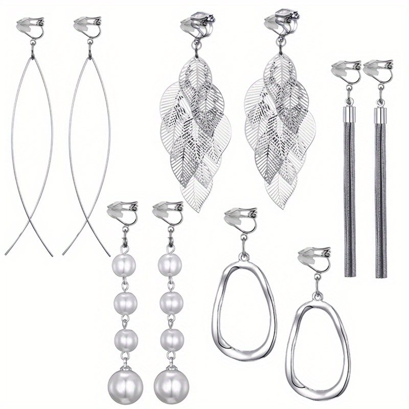 Paquete 5 Pares Pendientes Clip Plata Mujer Aretes Mujer - Temu Chile