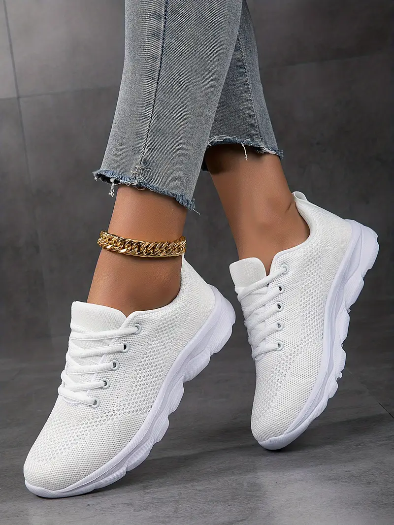 womens spring and summer fashion white casual shoes fly woven non slip comfortable light breathable solid color sneakers details 2