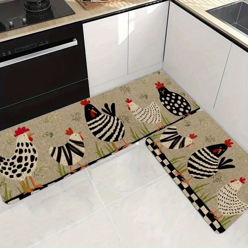 Rustic Rooster Kitchen Floor Mat Modern Kitchen Rug Non slip - Temu