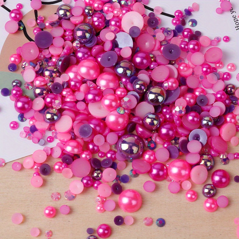 1810pcs Flatback Pearls And Rhinestones For Crafts, About 30g 3mm-10mm Mix  For Nails Face Art Tumblers, Purple, Pinks