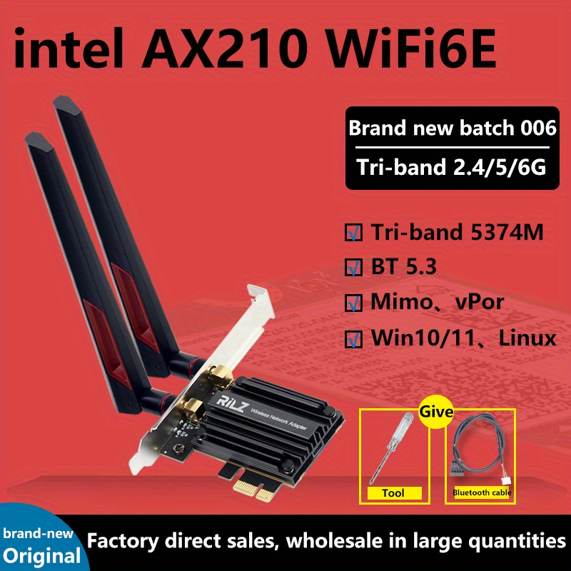 Wireless AX210 NIC, Gigabit Tri-Band Wi-Fi 6E, 802.11AX Standard, Bluetooth  5.3