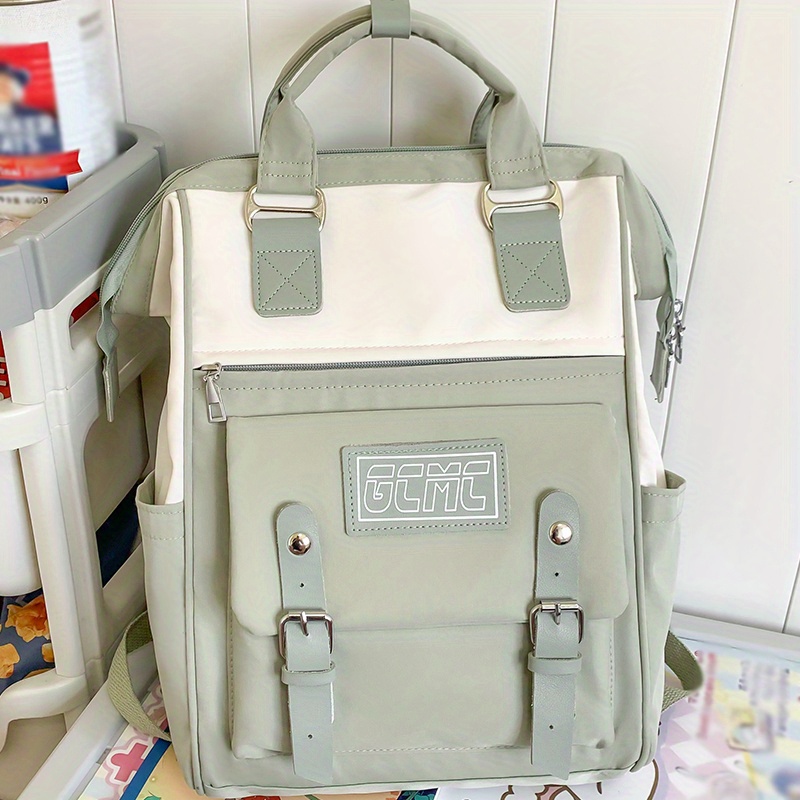 Contrast Tote Backpack Preppy Style School Bag For Travel Work