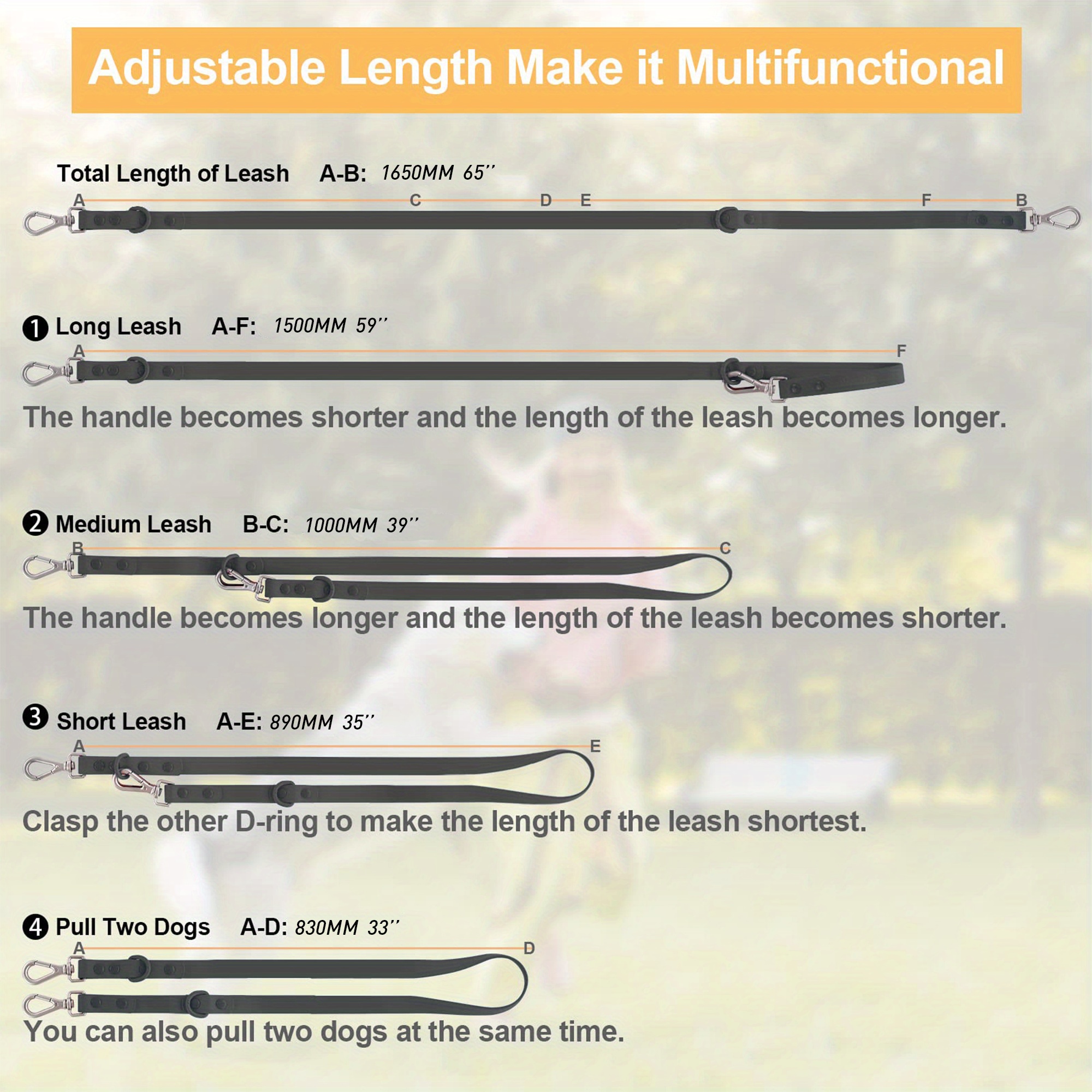 Premium Waterproof Dog Leash Adjustable Lengths 2 Hooks Temu New Zealand