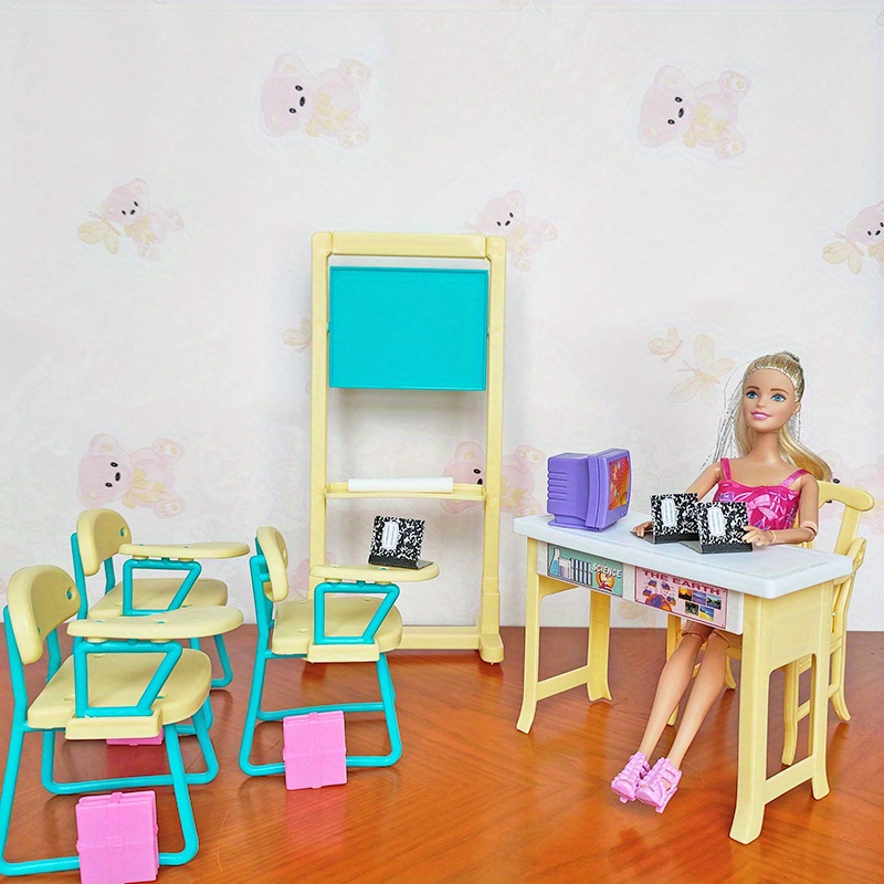 Doll Classroom Set Blackboard Desk And Chair Mini Model Temu