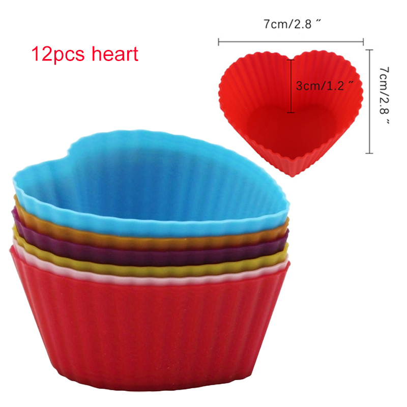 12pcs Silicone Mold Heart Muffin Cupcake Silicone Forms 7cm