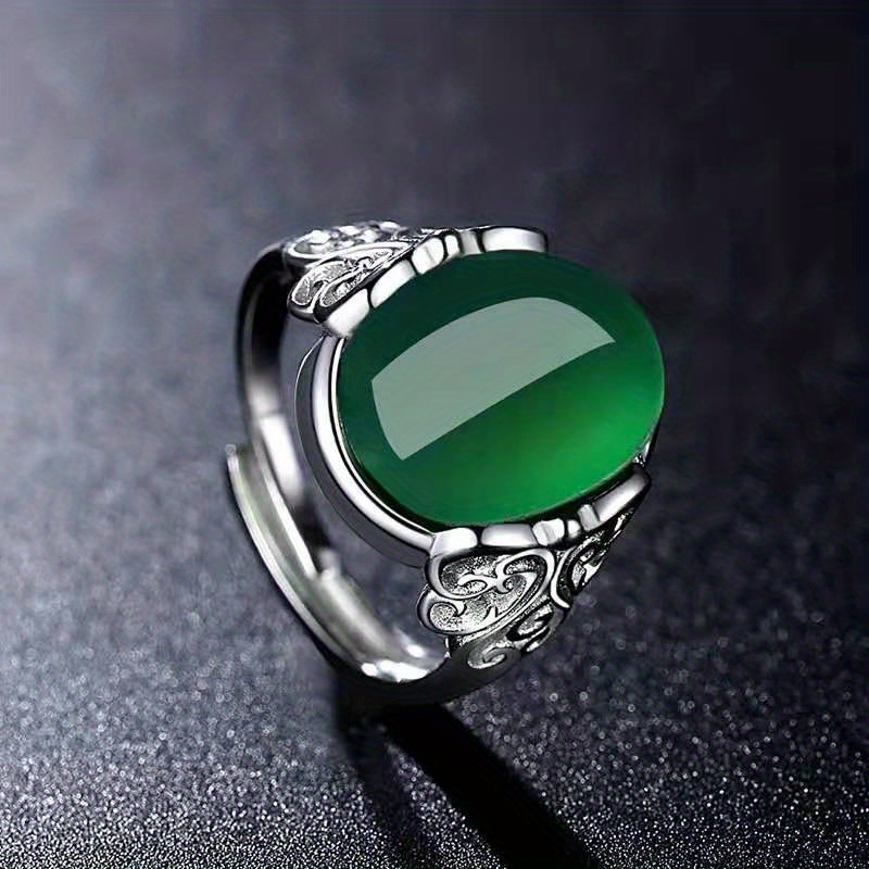 Men's Adjustable Red or Green Agate Crown Ring, Ethnic Style