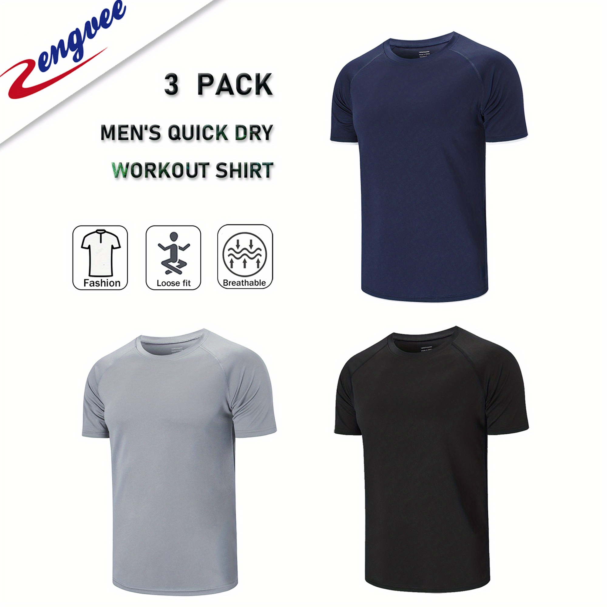 ZENGVEE 3 Piezas Camiseta Deporte Hombre Camisetas Manga Corta