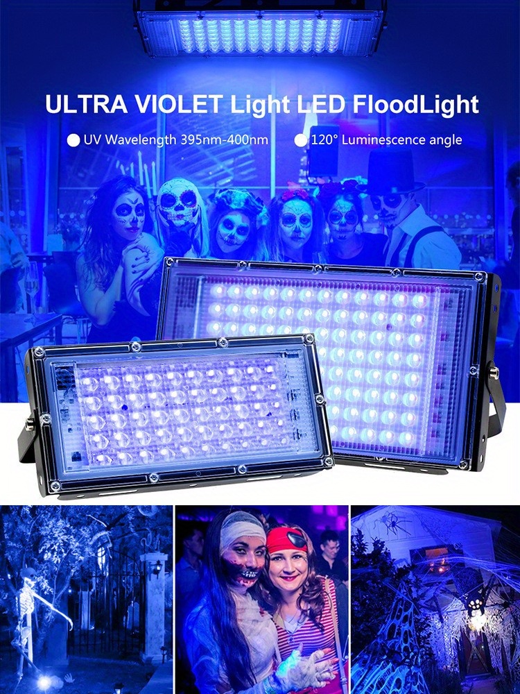 UV Flood Light Lamp 50W 100W UV Curing Party Stage Blacklight for Parties  Curing Glue 395nm Halloween Fluorescent Stage lights