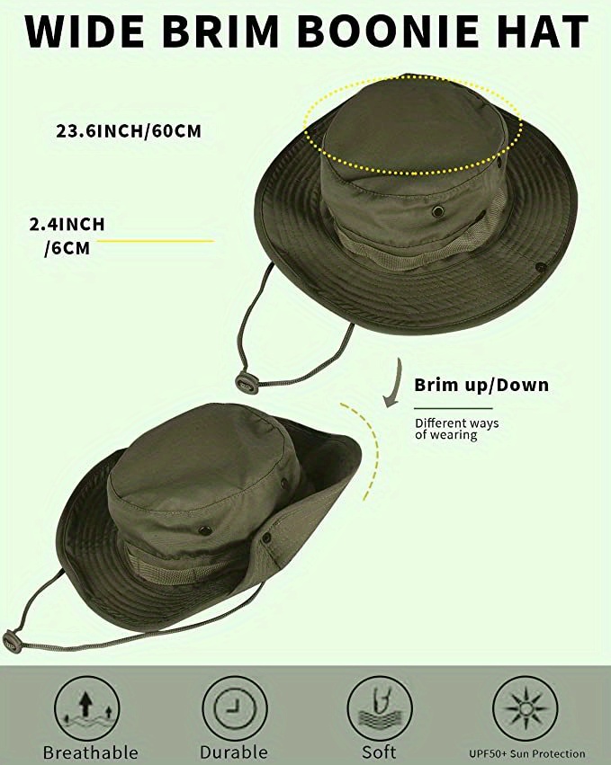 HUIJIE Outdoor Waterproof Boonie Hat,Sun Protection Hat for Men Women,Wide  Brimmed,UV Protection with Removable Top for Camping Fishing Hiking Safari  Sun Hat army green price in UAE,  UAE